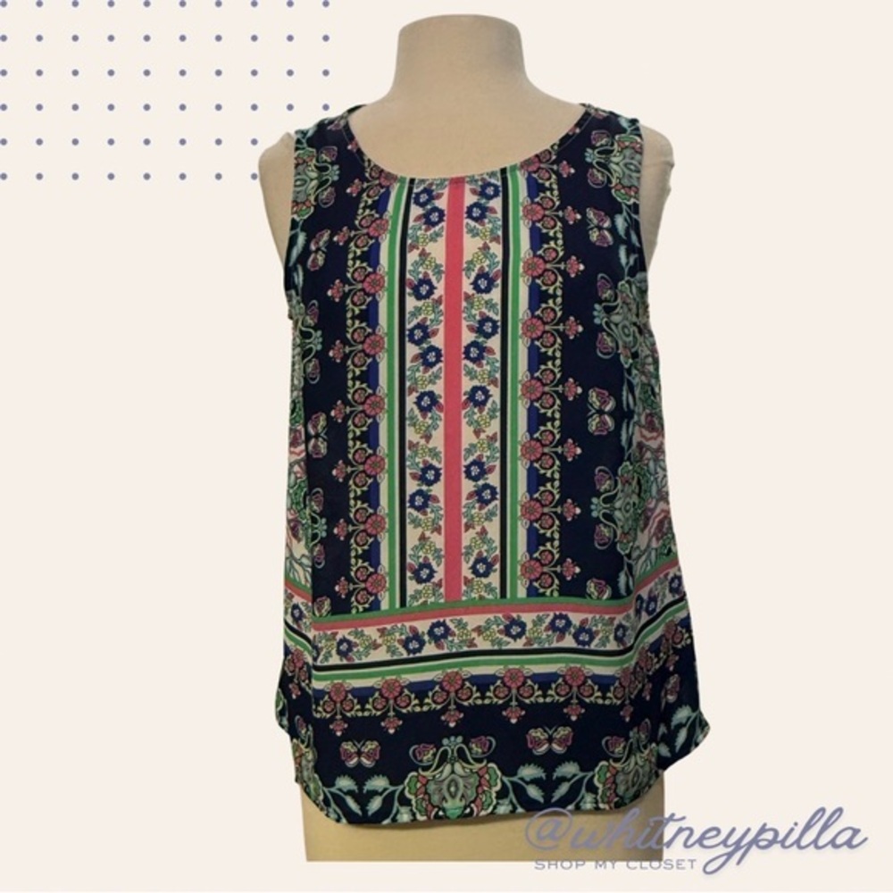 3/$20 Anne Carson Top Sleeveless Floral Paisley Pink, Blue, green Women's Small